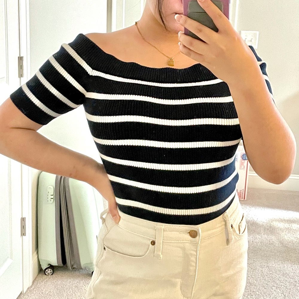 Striped Navy Off-Shoulder Top